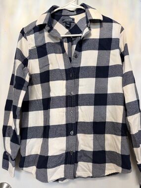 Lands' End Navy and White Buffalo Check Button-Down Shirt